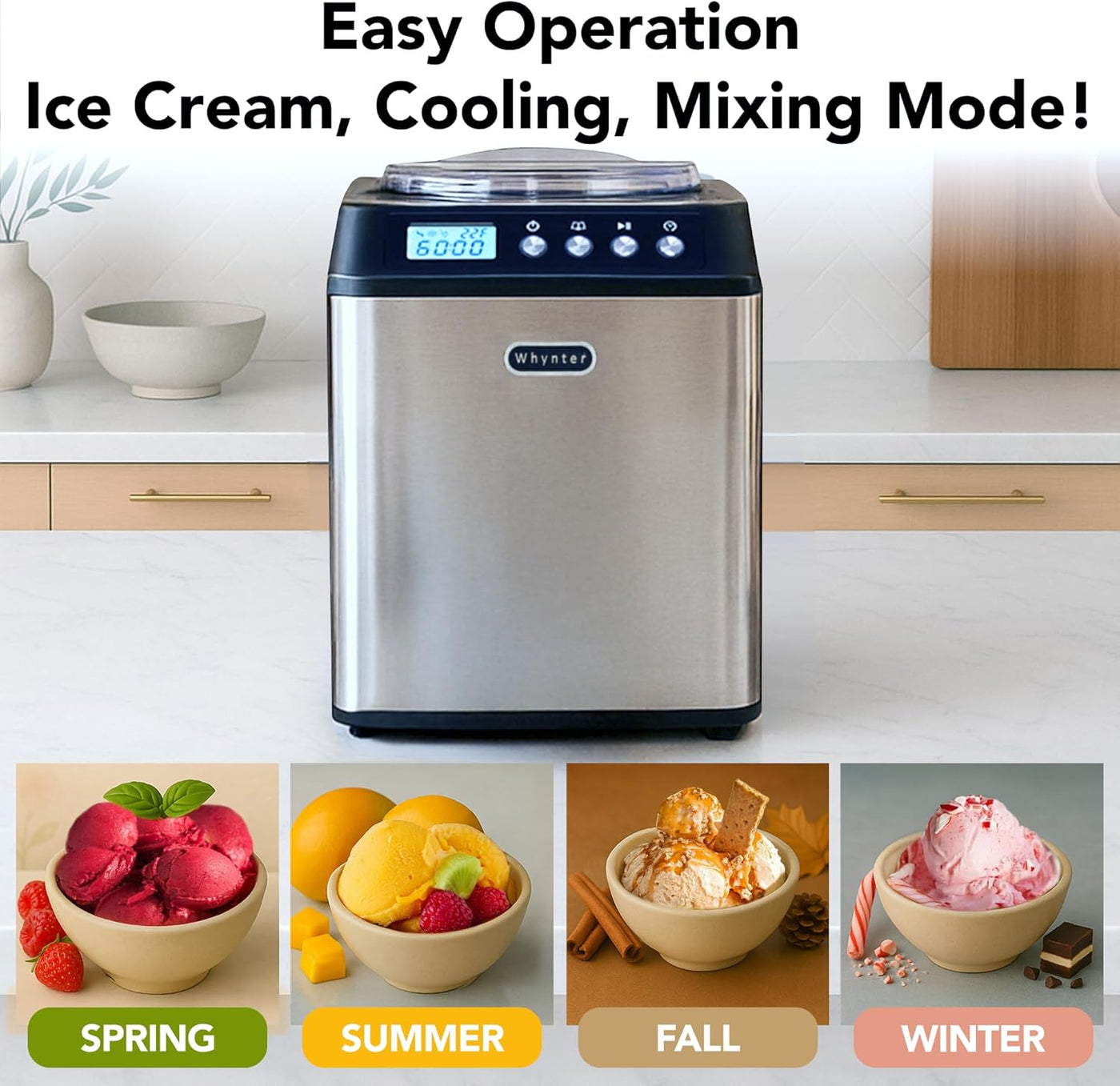 Automatic Ice Cream Maker - 2.1 Qt. Upright with Built-In Compressor, LCD Display & Timer - No Pre-Freezing - Stainless Steel ICM-201SB