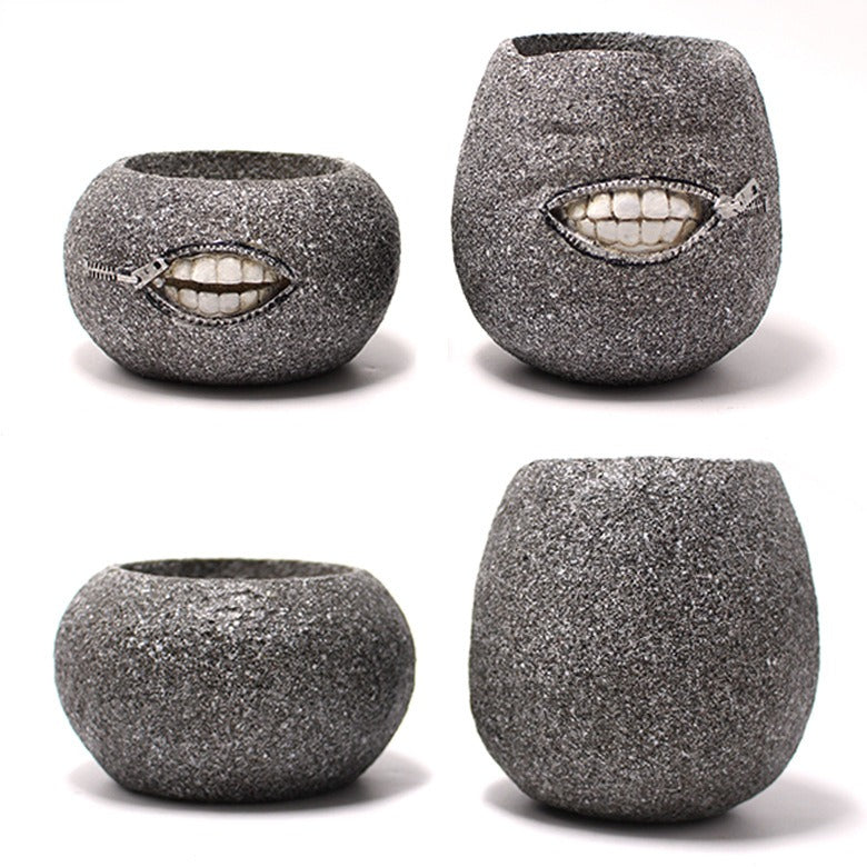 Set of two Cavira succulent-shaped resin planters with cactus and fleshy plant designs, ideal for indoor tabletop or desk decor.