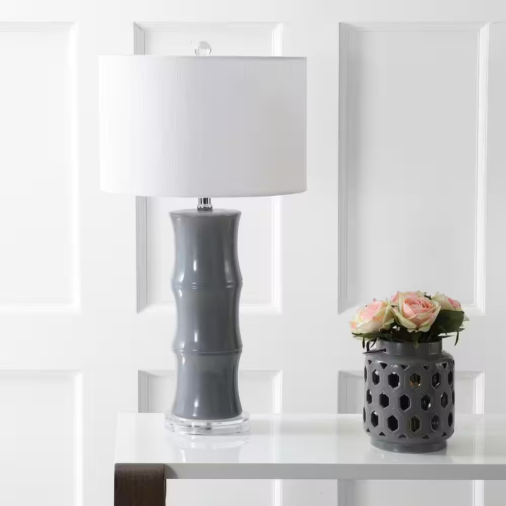 Modern Grey Ceramic Table Lamp – Minimalist Bedside & Living Room Lighting Decor
