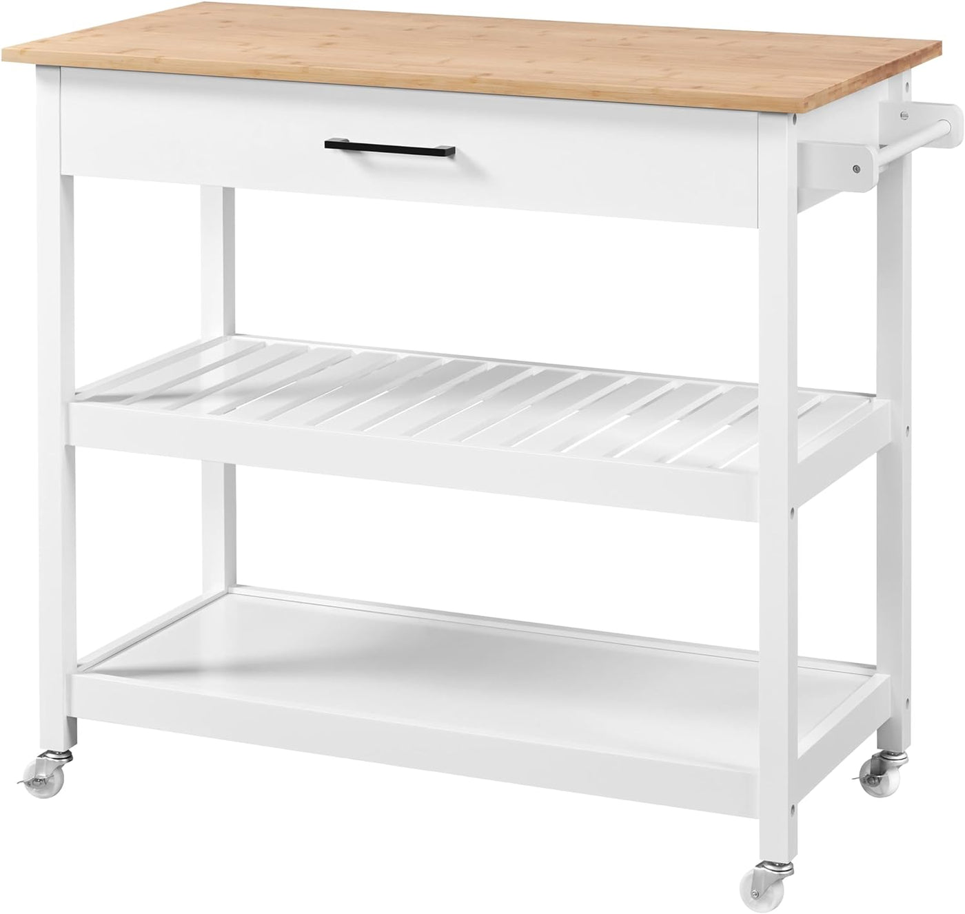 Stylish 40" Rolling Kitchen Island Cart with Solid Wood Top, 3 Tiers and Ample Storage - Perfect for Dining or Entertaining, White Finish