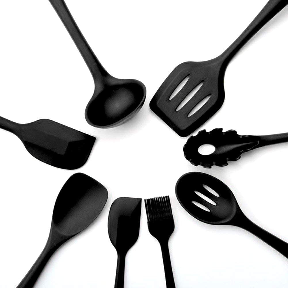 Premium Heat-Resistant Silicone Kitchen Utensil Set with Stylish Black Holder - Non-Stick Cooking Tools