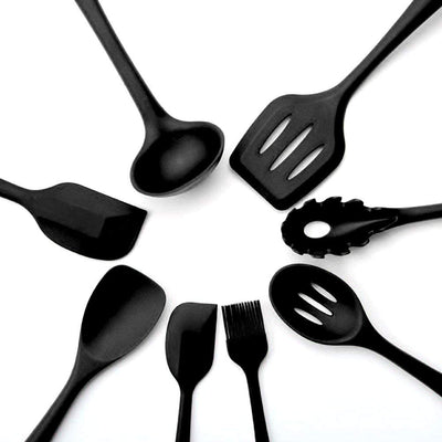 Premium Heat-Resistant Silicone Kitchen Utensil Set with Stylish Black Holder - Non-Stick Cooking Tools