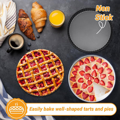 10-Inch Non-Stick Tart Pan with Removable Bottom - Fluted Edge Quiche and Pie Shell Pan for Effortless Baking