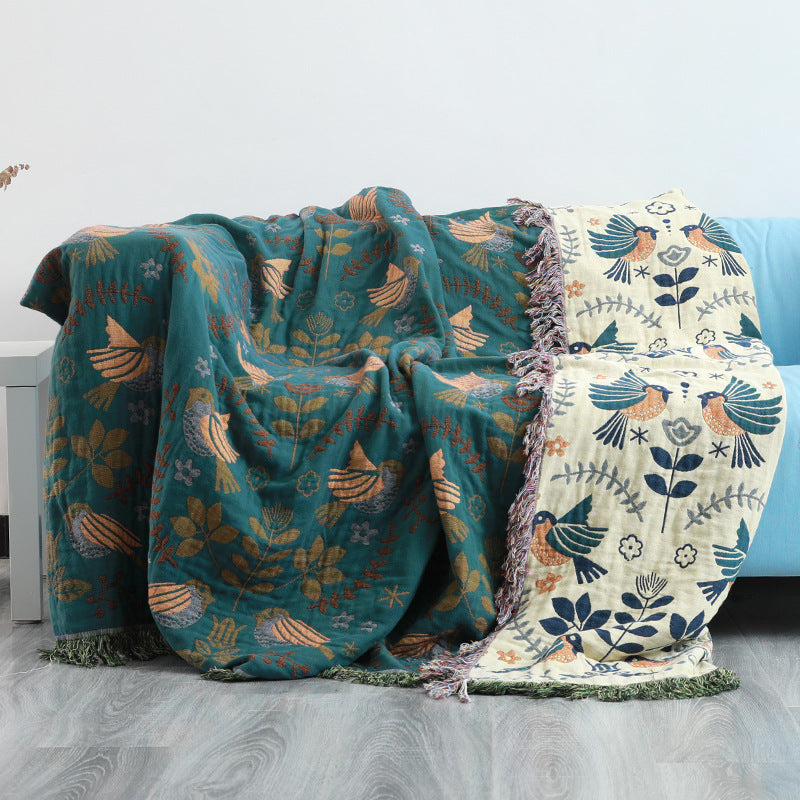 Cavira Spring Bird cotton gauze sofa cover with full coverage throw blanket in Chinese Nordic style, suitable for all seasons.