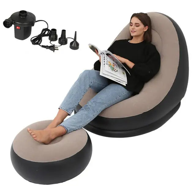 Inflatable Lounge Chair with Footrest - Portable Air Sofa for Indoor & Outdoor - Cavira