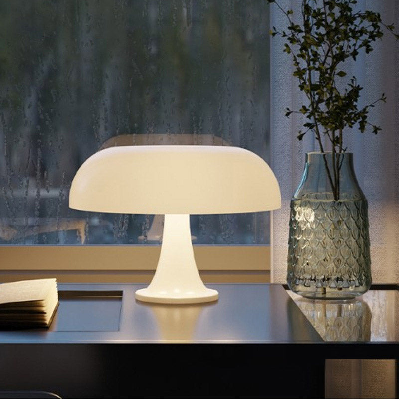 Danish Mushroom Table Lamp by eprolo with acrylic shade in orange and milk white, USB powered, modern minimalist design.