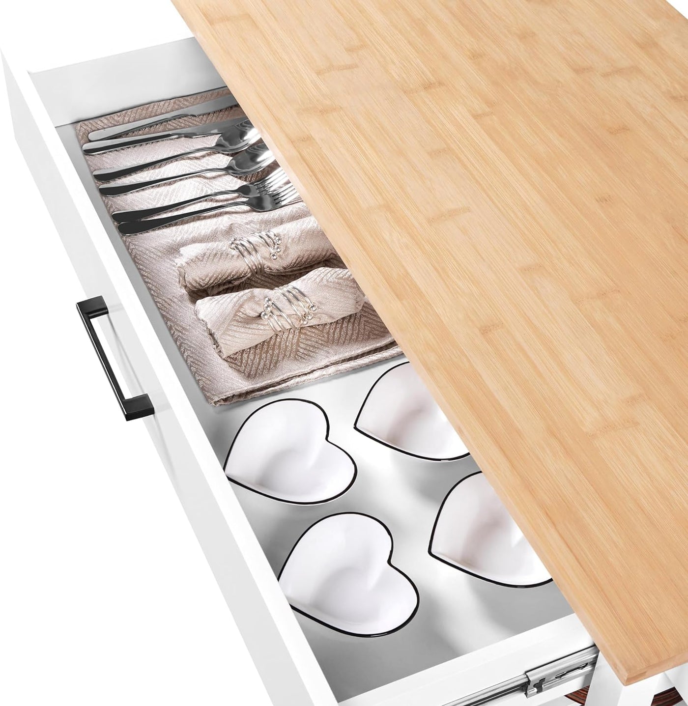 Stylish 40" Rolling Kitchen Island Cart with Solid Wood Top, 3 Tiers and Ample Storage - Perfect for Dining or Entertaining, White Finish