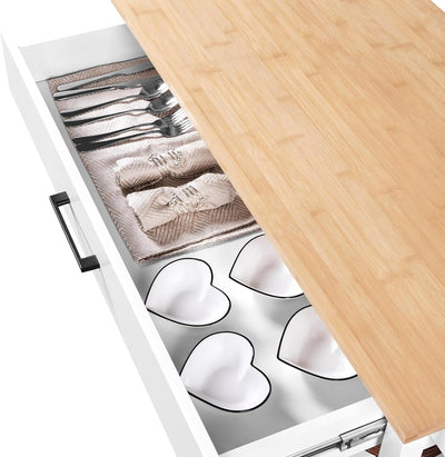 Stylish 40" Rolling Kitchen Island Cart with Solid Wood Top, 3 Tiers and Ample Storage - Perfect for Dining or Entertaining, White Finish