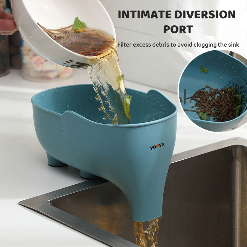 Cavira elephant-shaped drain basket in four colors, versatile kitchen colander for draining fruits, vegetables, and kitchen storage.