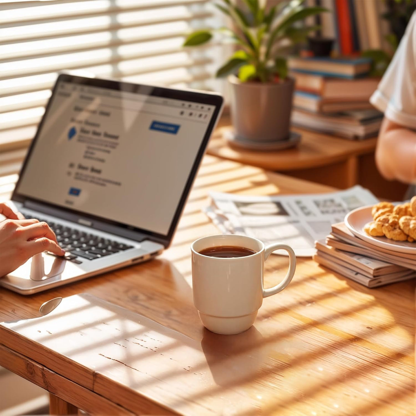 Extra Large 21 Oz Stackable Porcelain Mug Set - 6 Elegant White Coffee, Tea & Mulled Drink Cups with Handles