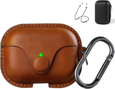 Premium Brown Leather Case for AirPods Pro 2 - Stylish Cover with Keychain & Strap, Front LED Visible, Compatible with 2019/2022/2023 Models