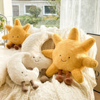 Sun and moon plush pillow by Cavira, soft celestial cushion with PP cotton for sofa, living room, and bedroom decor.