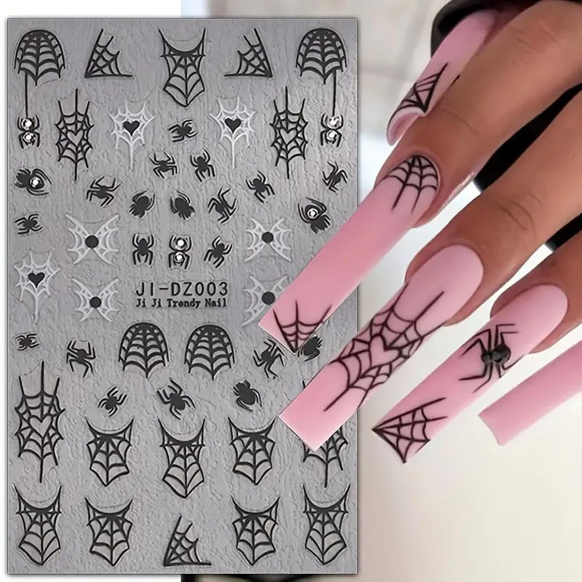 Spook-tacular 3D Halloween Nail Art Stickers - Set of 3 with Rhinestones: Spider Web, Skull & Ghost Designs for Glamorous Manicure Decor!