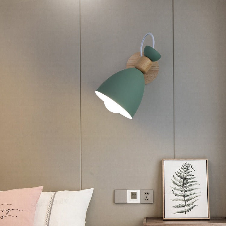 Nordic wooden wall lamp by Cavira, minimalist bedside light with iron fixture for bedroom, corridor, or restaurant decor.