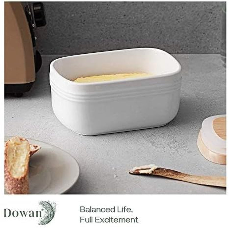 Extra Large Ceramic Butter Dish with Airtight Wooden Lid - Stylish Farmhouse Kitchen Decor, Freezer Safe & Perfect for Countertop or Fridge