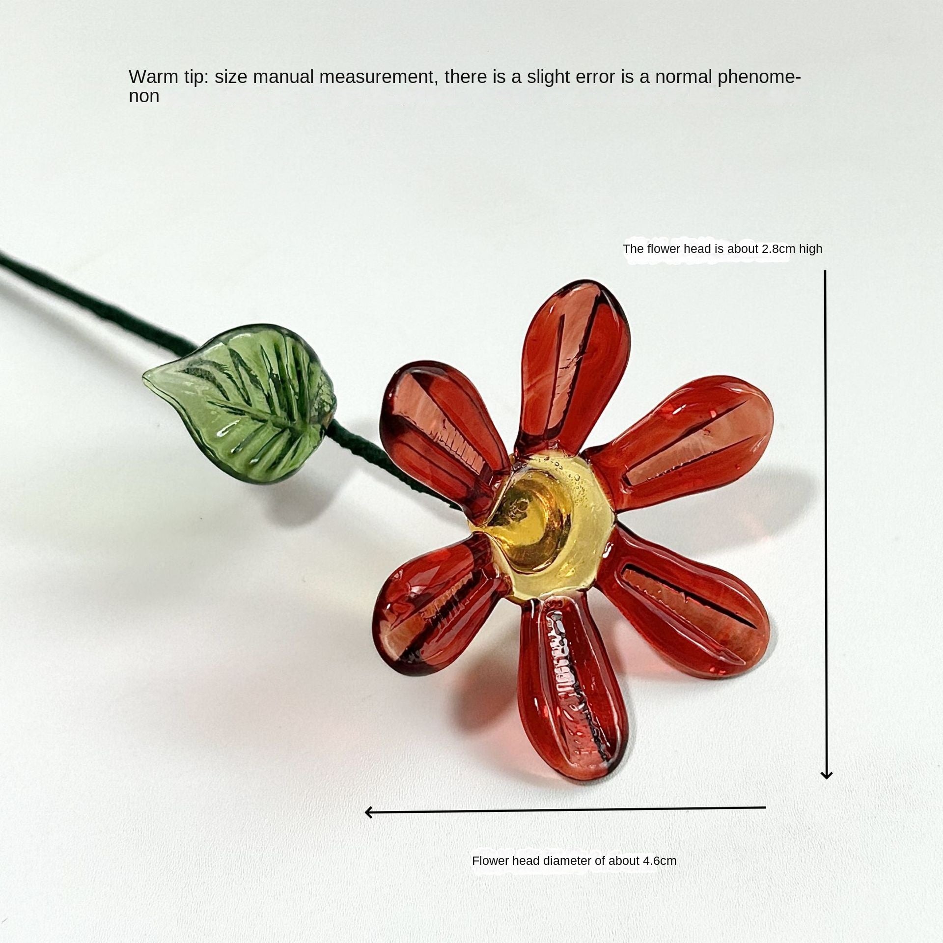 Glass Birth Flower Sculpture with Iron Wire Stem – Handmade Monthly Floral Home Décor August Red Flower