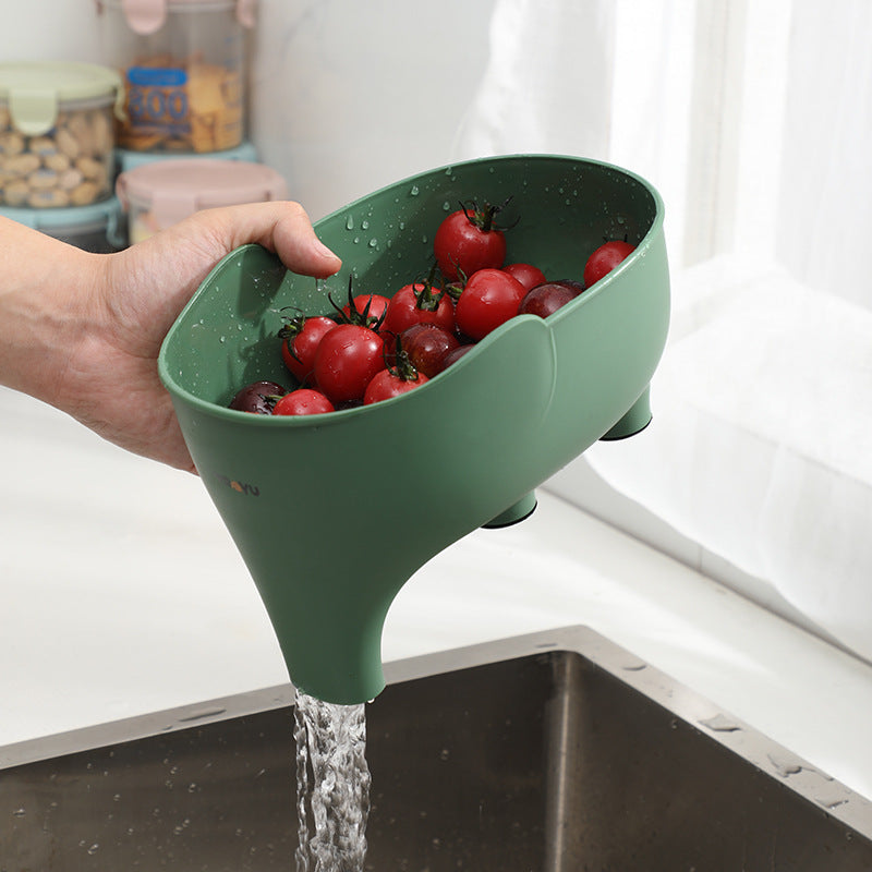 Cavira elephant-shaped drain basket in four colors, versatile kitchen colander for washing fruits and vegetables.