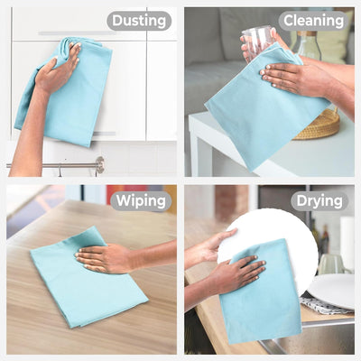 Premium Aqua 100% Cotton Dish Towels - Extra Absorbent Kitchen Cloths (Set of 6, 20x30 Inches) with Convenient Hanging Loop for Multi-Purpose Cleaning