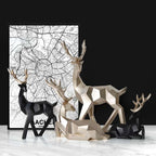 Eprolo Fortune Deer resin figurine in black, gold, and white, sitting and standing modern minimalist home decor, 17x6.5x18cm and 17x5.5x30cm