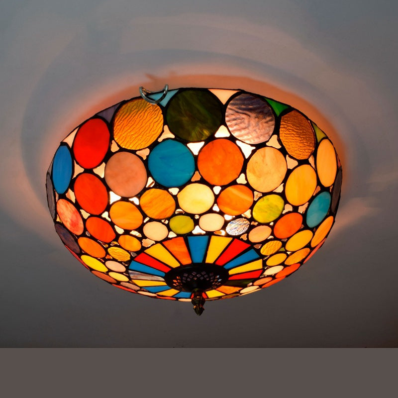 Tiffany Style Stained Glass Ceiling Light – Vintage Flush Mount Hallway & Entryway Fixture