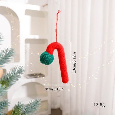 Christmas Knitted Cane Decoration Ornament, Knitted Crooked Cane Hanging Decor