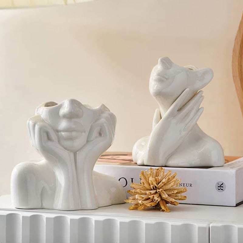Human body ceramic art vase by Cavira, Nordic sculptural figure floral vase for home decor, shelf styling, and gifting.