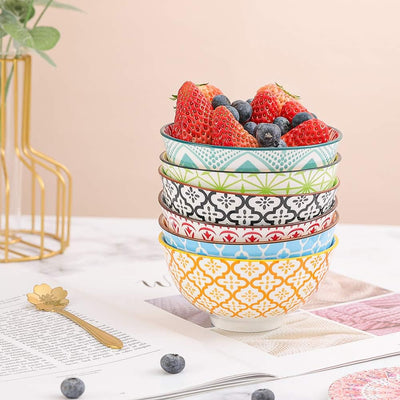 Vibrant Set of 6 Porcelain Dessert & Cereal Bowls - Perfect for Ice Cream, Soup, Snacks & More - Microwave & Dishwasher Safe!