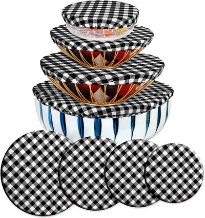 8 Pieces Reusable Bowl Covers Baking Dish Covers Elastic Food Storage Covers Washable Bowl Covers for Bread Proofing, Outdoor Food Storage, 6, 8, 12, 14 Inch (Black-White Buffalo Plaid) - GG store