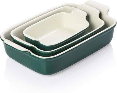 Versatile Ceramic Baking Pans Set - 9x13 Rectangular Casserole Dishes with Handles, Durable Lasagna Pans for Kitchen, Banquet, and Wedding Gifts (Jade)
