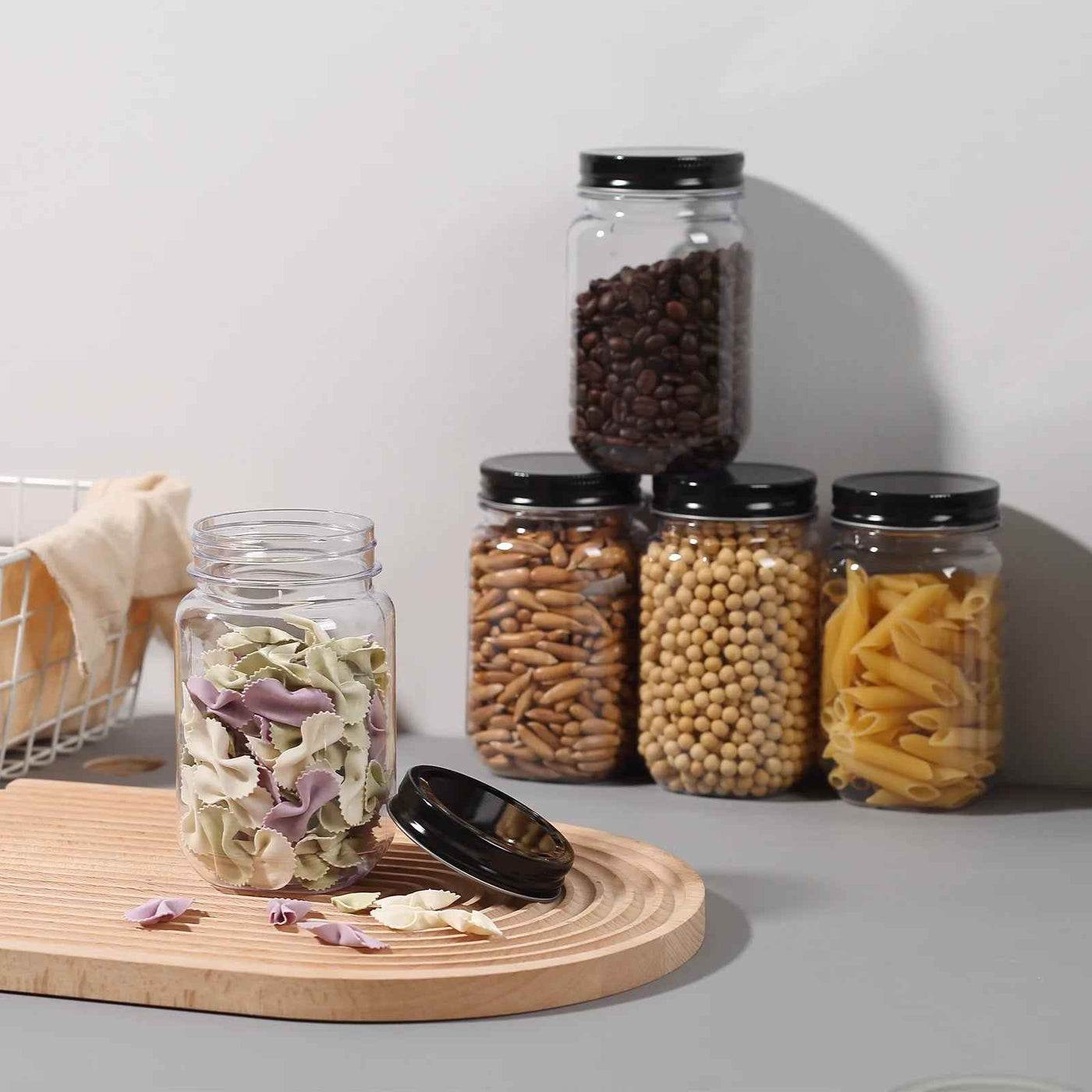 16 Ounce Plastic Food Storage Containers - BPA Free Jars with Lids - 20 Pack Airtight Clear Food Storage Jars - GG store