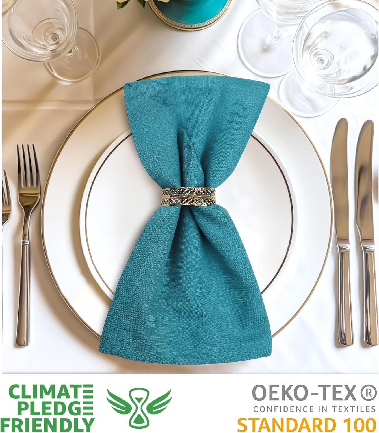 Premium Quality Oversized 20"x20" Turquoise Cloth Napkins - Set of 12, 100% Cotton, Perfect for Christmas & Everyday Dining