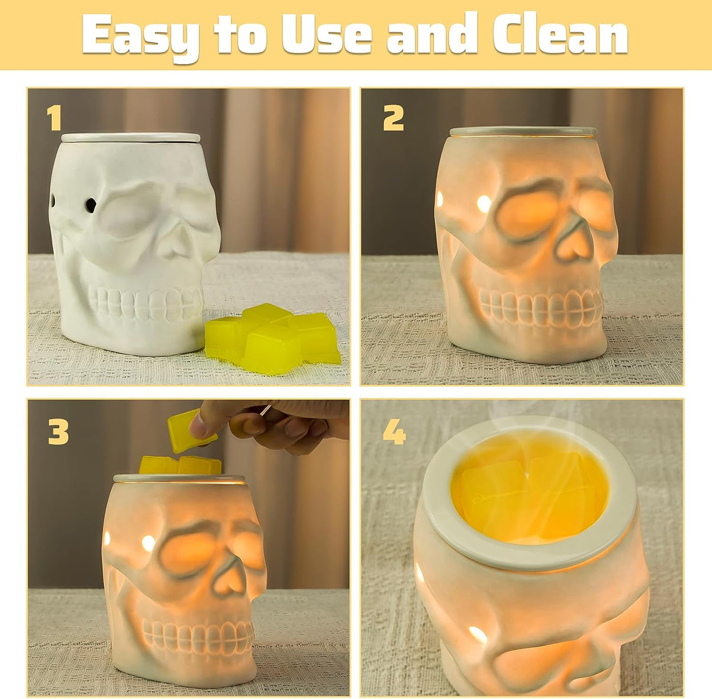 Spooky Ceramic Skull Wax Melt Warmer - Electric Scentsy Melter for Fragrant Wax Cubes