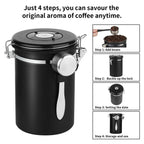 Airtight Stainless Steel Coffee Storage Canister – 22oz Coffee Bean & Ground Coffee Container with CO2 Valve & Date Tracker