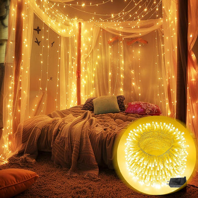 115FT 300LED Warm White Waterproof Christmas String Lights - 8 Modes Clear Wire Twinkle Lights for Indoor/Outdoor Garden, Bedroom, and Tree Decorations