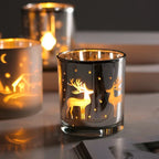 Glass Candle Holder with Reindeer Pattern - Christmas Home Decor & Gift - Cavira