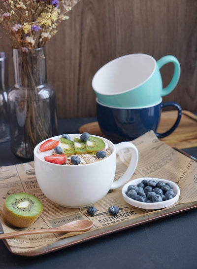 Set of 4 Large Porcelain 22Oz Coffee Mugs - Perfect for Soup, Tea, Hot Chocolate - Microwave Safe & Stylish White Design