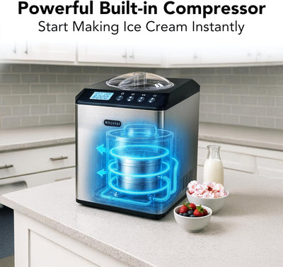 Automatic Ice Cream Maker - 2.1 Qt. Upright with Built-In Compressor, LCD Display & Timer - No Pre-Freezing - Stainless Steel ICM-201SB