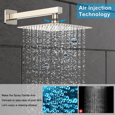 Rain Shower System Sets Faucet:  10 Inch Overhead Rainhead Shower Combo Set with Handheld and Valve-Luxury Modern Mixer Rainfall Brushed Nickel Shower Faucets Sets Complete - GG store