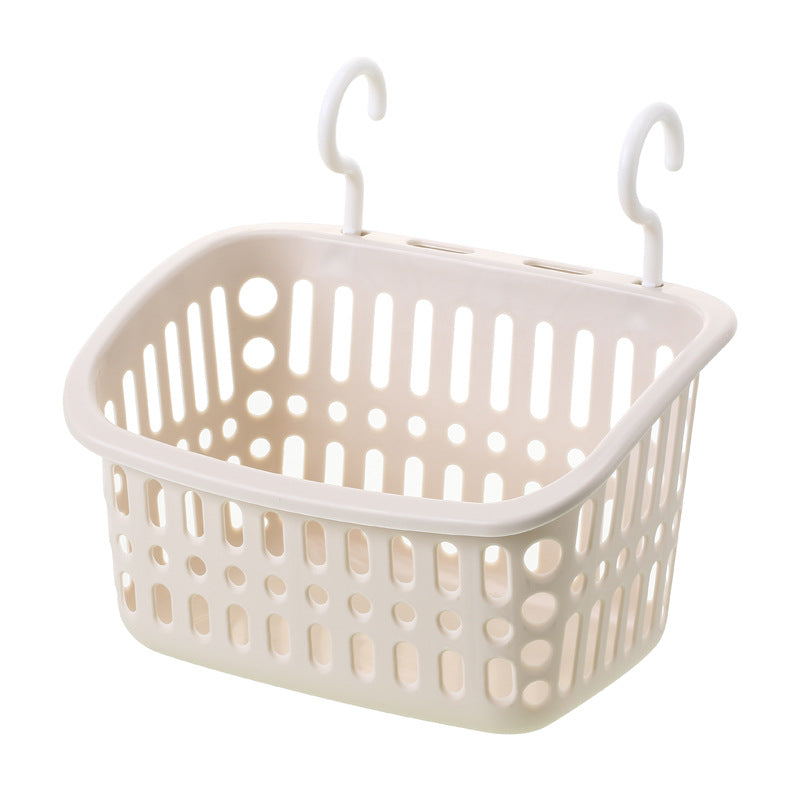 Plastic double hook hanging storage basket by Cavira, wall-mounted organiser for kitchen, bathroom, or bedroom storage.
