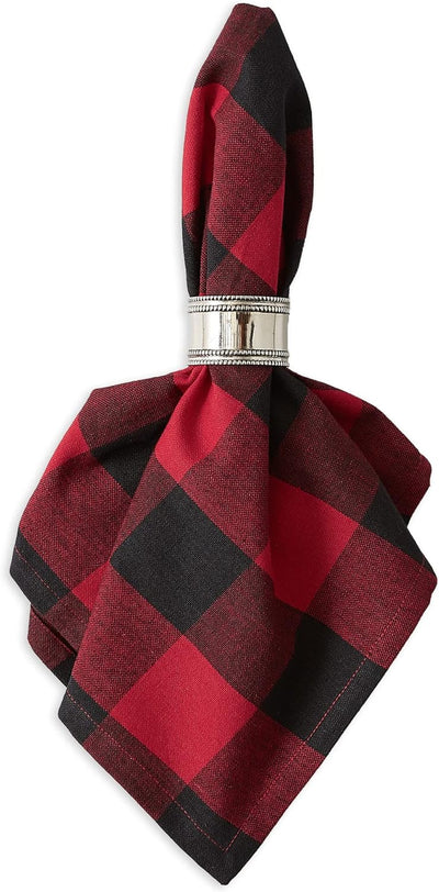 Buffalo Check Farmhouse Cloth Napkin Set - Red & Black, 20x20, 6 Pieces for Stylish Dining