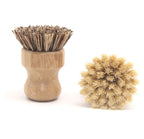 Natural sisal and wood round pot scrubbing brush by Cavira, short-handle dish and pan cleaning brush for eco-friendly kitchen use