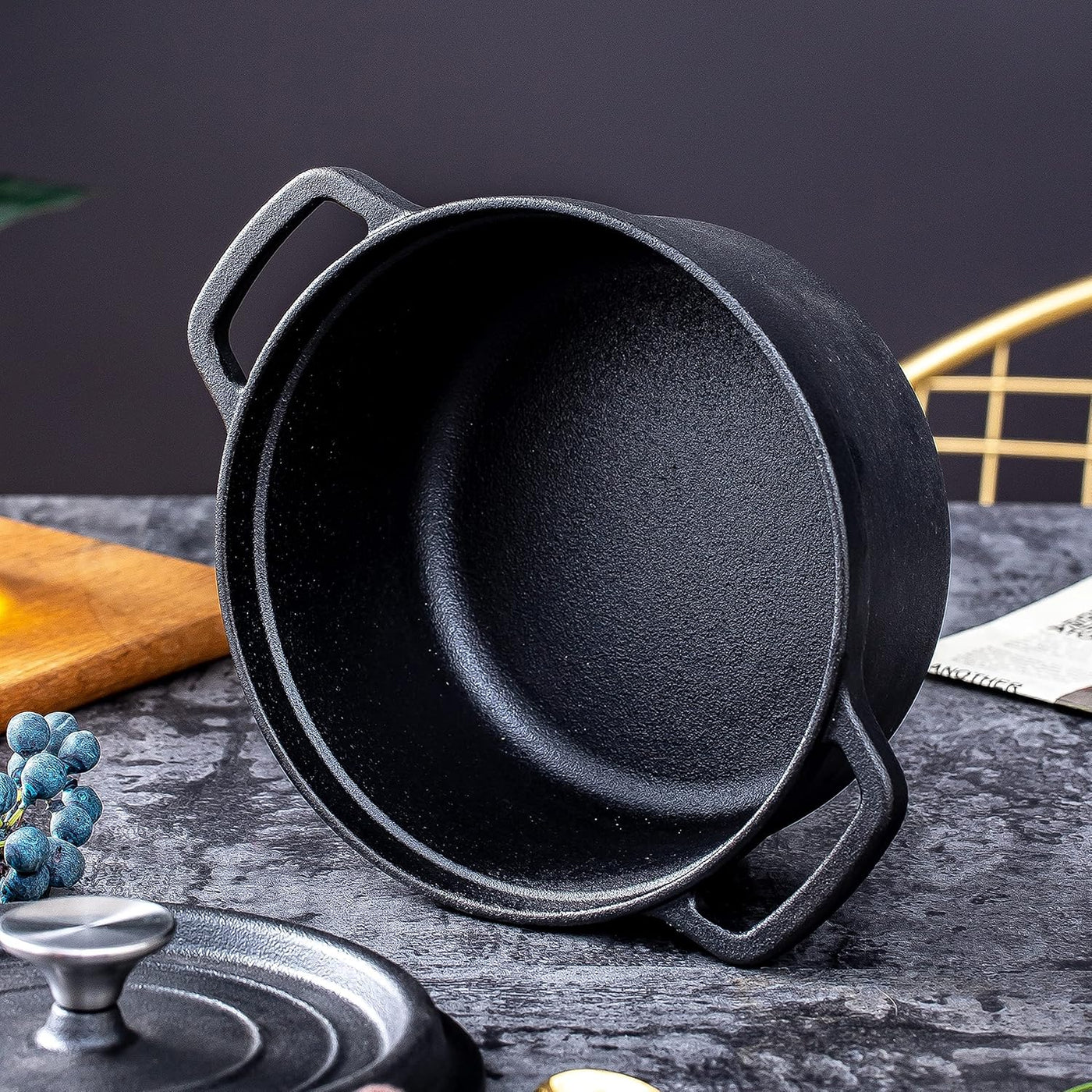 5.2 Quart Pre-Seasoned Cast Iron Dutch Oven with Lid - Versatile Skillet for Casseroles & Braising - Induction Compatible