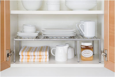 Platinum Expandable Iron Slat Kitchen Counter and Cabinet Shelf for Maximum Storage Solutions