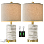 Set of 2 Dimmable Ceramic Table Lamps with USB Ports – Modern Farmhouse Bedside Nightstand Lighting