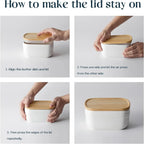 Farmhouse Ceramic Butter Keeper with Wooden Lid – Countertop Butter Storage Crock