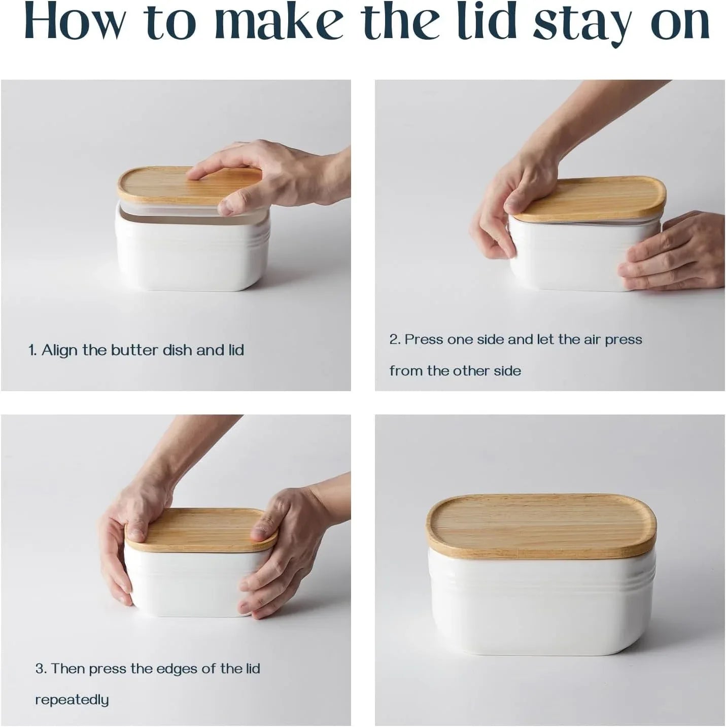 Farmhouse Ceramic Butter Keeper with Wooden Lid – Countertop Butter Storage Crock