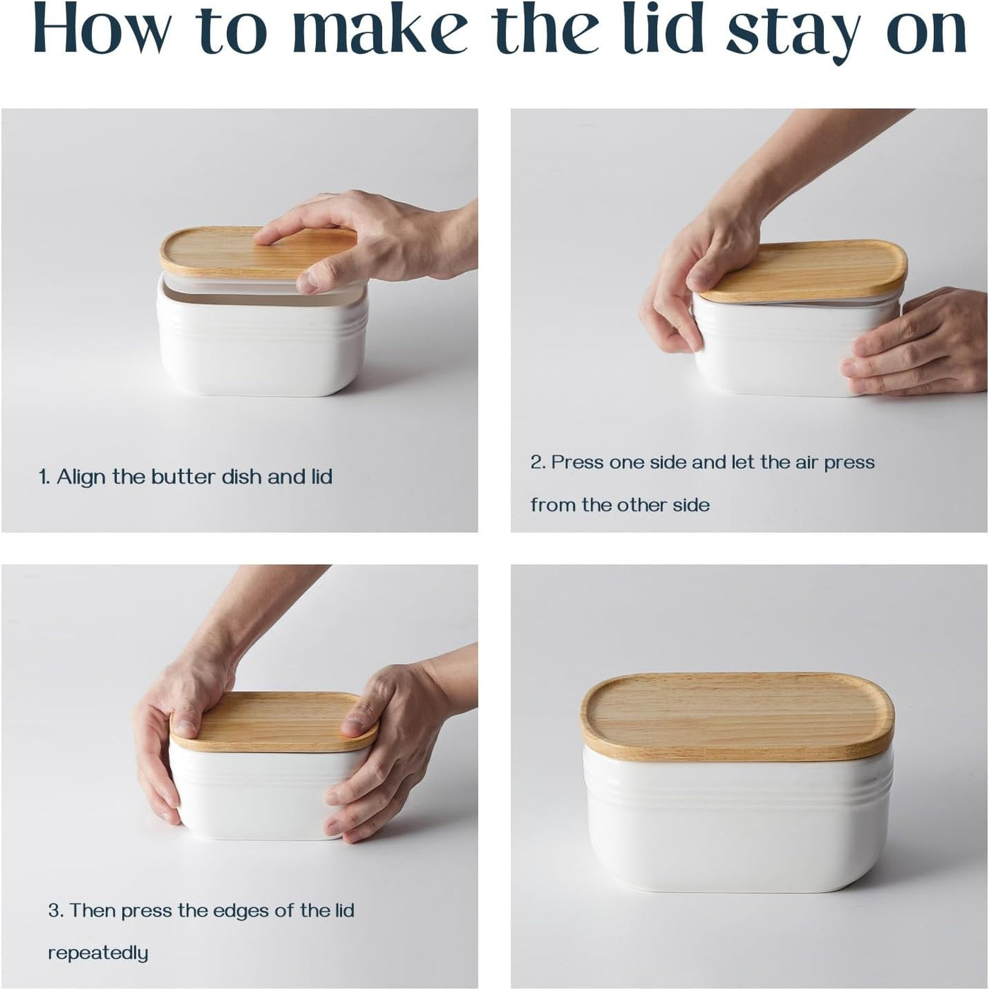 Extra Large Ceramic Butter Dish with Airtight Wooden Lid - Stylish Farmhouse Kitchen Decor, Freezer Safe & Perfect for Countertop or Fridge