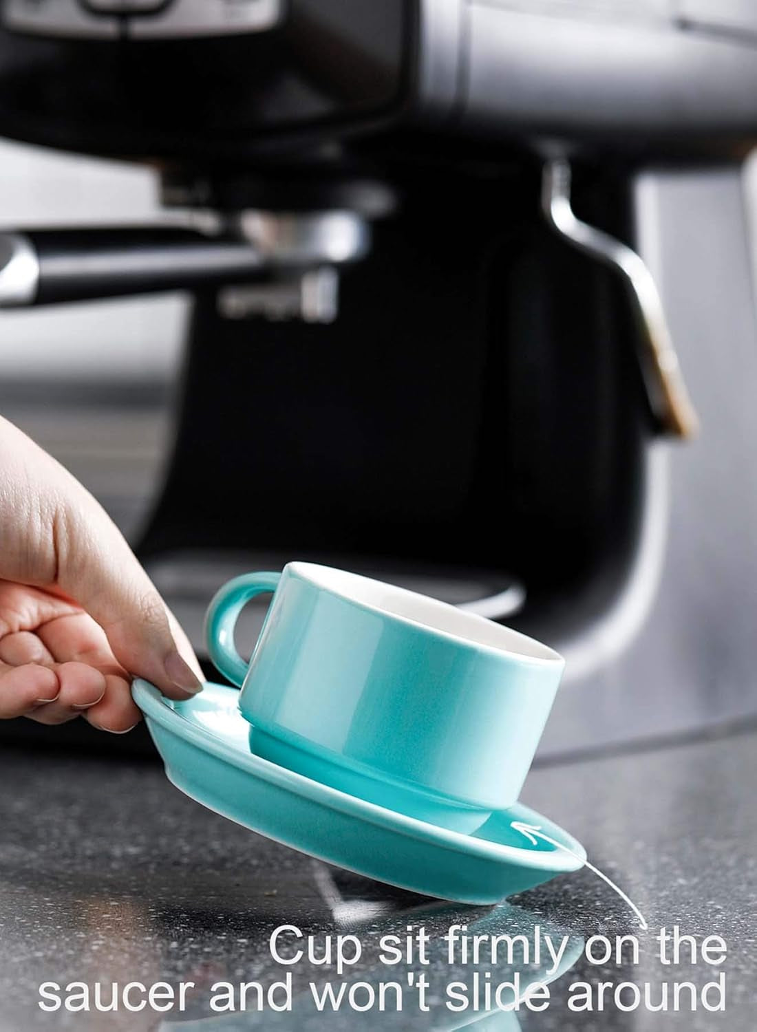 Colorful Stackable Espresso Cup Set with Saucers & Metal Stand - 6-Piece 4oz Specialty Coffee Collection