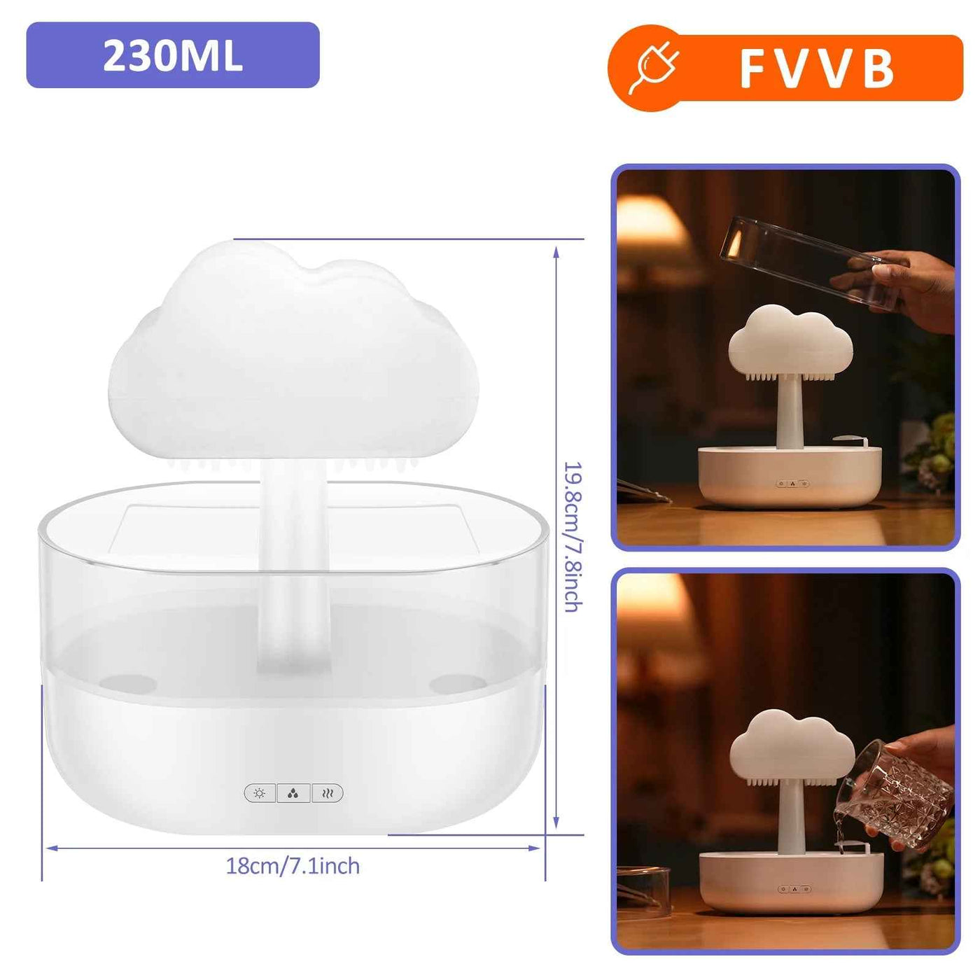 Rain Cloud Humidifier with Water Drip and Mushroom Diffuser, 200ml – 7 Color LED Cloud Humidifier with Rain Sounds for Relaxation and Sleep - GG store