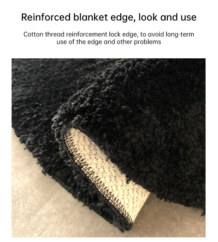 Black flocked square rug with velvet touch, non-slip floor mat in 60, 80, and 100cm sizes for living room, bedroom, or study.